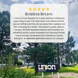 a sign with a review on top
