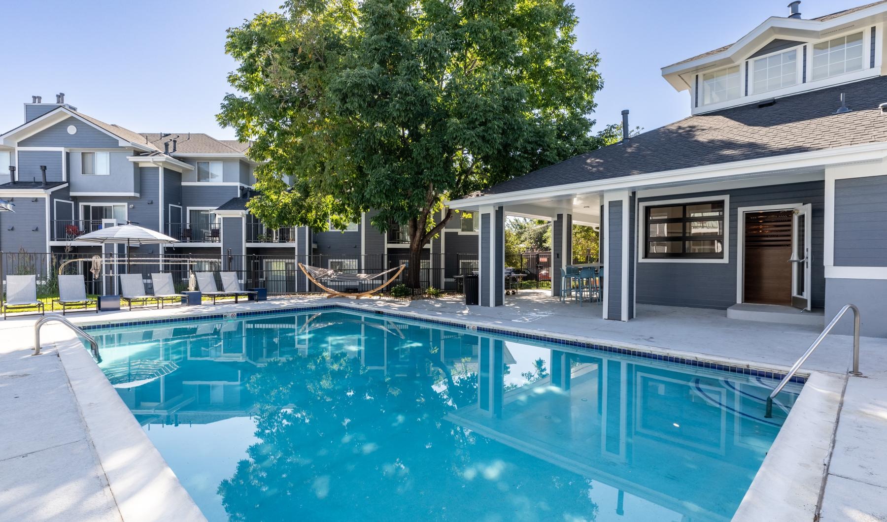 a swimming pool in a backyard